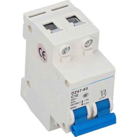 Disjoncteur miniature bipolaire, montage sur rail, 400 V, protection contre les surcharges 10 A, DZ47-63 C10 (1/5)