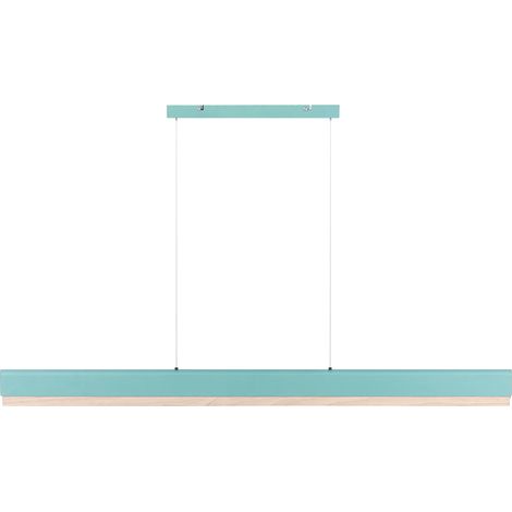 Lámpara LED colgante lineal de metal 120 cm estilo escandinavo moderno pantalla de madera menta y marrón claro Mara