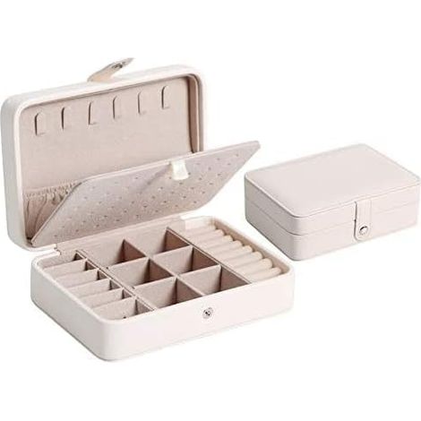 Nuovo cofanetto da viaggio in similpelle PU per gioielli, espositore per orecchini e anelli, può contenere fino a 68 orecchini (bianco). (1/4)