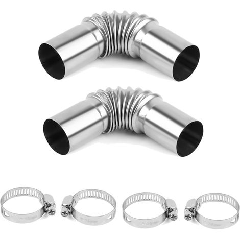 Lot de 2 raccords coudés en acier inoxydable - 25 mm - Pour chauffage de voiture, tuyau d'échappement de gaz - Chauffage auxiliaire avec deux pinces en acier inoxydable - Pour générateur électrique (1/5)