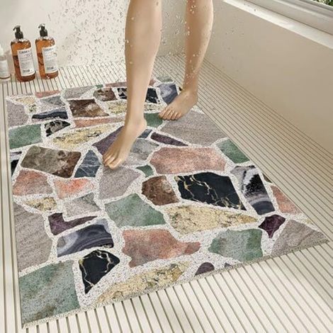 Non-slip shower mat 50 x 80 cm, modern design, soft and comfortable PVC, with drainage holes, high water permeability, suitable for wet areas