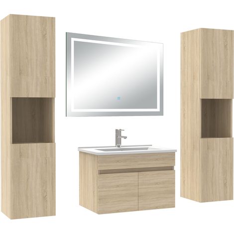 Acezanble Ensemble meubles Salle de Bain 60cm avec colonne + miroir lumineux 3 couleurs + dimmable Chêne Wotan (1/5)
