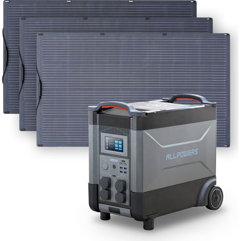 Home Battery Power Station LiFePO4 3600Wh, Voice Control With 3Pcs 200W Flexible Monocrystalline Solar Panel For Home Backup Outdoor ALLPOWERS R4000 (1/5)