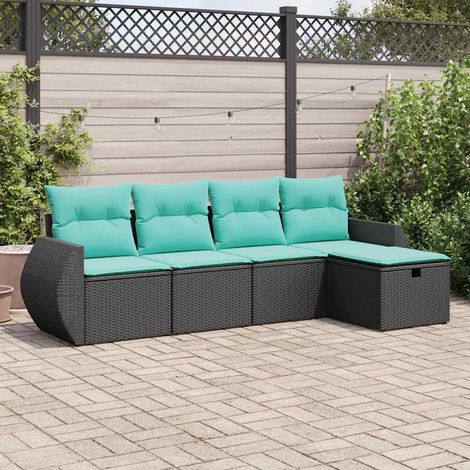 Salon de jardin 5 pcs avec coussins noir résine tressée (1/5)