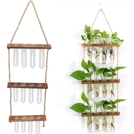 Terrario de tres niveles para colgar en la pared, con soporte para 12 tubos de ensayo, estación de propagación de plantas artesanal para hierbas aromáticas, estilo retro. (1/5)