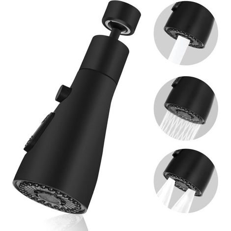 Kitchen Sink Faucet Sprayer, 360° Swivel Faucet Aerator, 3-Mode Kitchen Faucet Nozzle, for FM22 Kitchen Faucet Aerator (Black) (1/5)