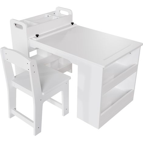 GARVEE -Table d'activités Enfant avec 2 Chaises Blanc, Bureau Créatif en Bois avec Rangement, Pince Papier et Porte-Rouleau, 124cm(Blanc) (1/5)