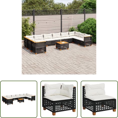 vidaXL Rattanmöbel - 11-tlg. Garten-Sofagarnitur mit Kissen Schwarz Poly Rattan (1/5)