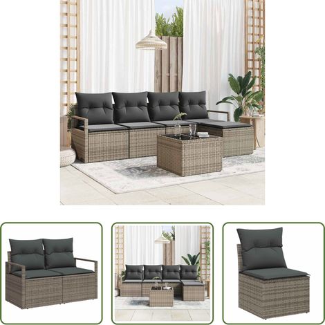 vidaXL Poly Rattan - Sofa Set mit Kissen 6 pcs Grau Poly Rattan (1/5)