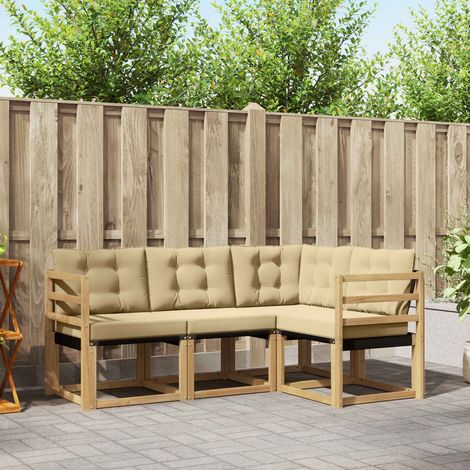 vidaXL Outdoor-Sofagarnitur mit Kissen 4 pcs Weiß und Beige (1/5)
