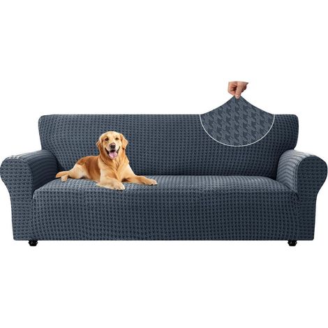 Sofa Überzug 3 Sitzer Dunkelgrau, Stretch Couchbezug mit Armlehne, Kratzfest & Rutschfest (1/5)
