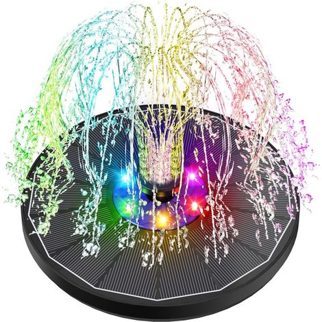 Fontaine Solaire LED Colorées, 3.5W Extérieur Flottante Pompe Bassin Solaire, 2200mAh Batterie, 2025 Fontaine Solaire Verre avec 7 Buses & 4 Tiges Fixes pour Bain d'oiseaux Aquarium Jardin (1/5)