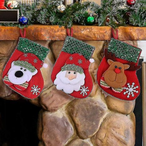 Mini, lot de 4 sachets cadeaux chaussettes de Noël 3D, compatibles avec les décorations de sapin de Noël pour les fêtes d'enfants. (1/4)
