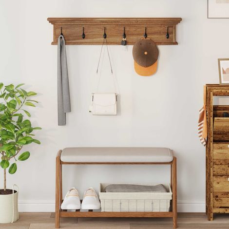 Wall Mounted Coat Rack Natural 100 x 10 x 20 cm Solid Teak Wood vidaXL (1/5)