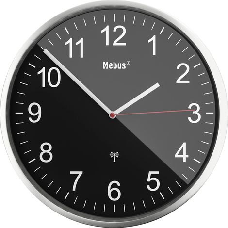 Mebus 19578 Funk Wanduhr 30 cm Silber Leisegang-Uhrwerk