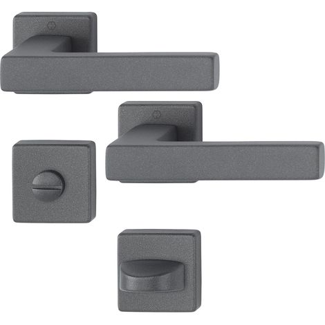 Hoppe Drückergarnitur Austin 2x Türklinke auf Rosette WC, TS 37-42mm, Alu sandschwarz