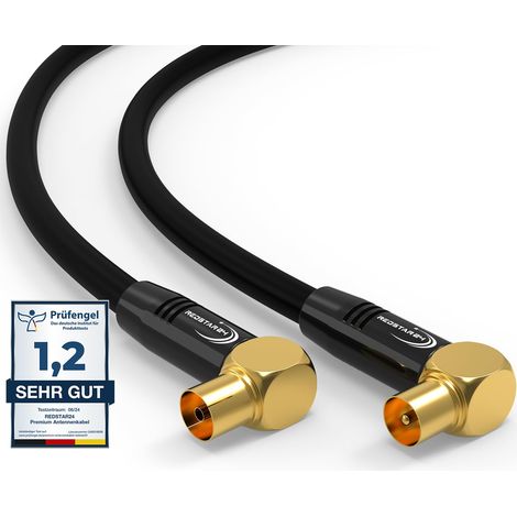 Câble d'antenne coaxial HDTV de 4 m noir - Coudé à 90° - Mâle vers femelle - Câble coaxial HDTV de qualité supérieure pour télévision par câble - Câble TV : compatible avec TV, radio, DVB-T (1/5)