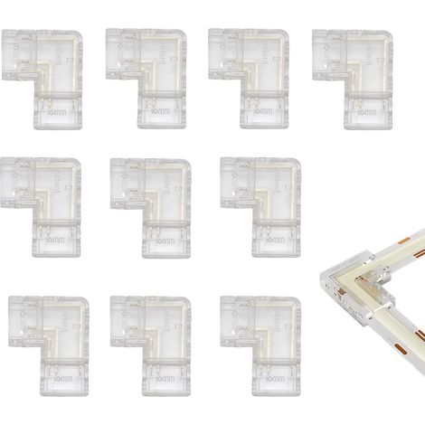 Connecteurs 3 broches 10mm 10 pièces transparents sans soudure en L pour bandes COB LED,jonctions d'angle à 90° pour bandes double couleur 5V/12V/24V,pas de soudure requise (1/5)