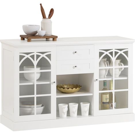 Aparador Cocina Mueble Vitrina de Cristal con 2 Puertas y 2 Cajones 120 x 39 x 78 cm FSB79-W SoBuy ES (1/5)