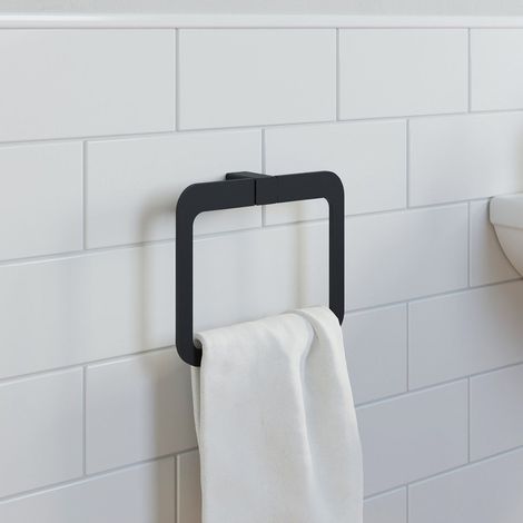 Bathroom WC Towel Ring Black Square Wall Mounted Stylish Modern (1/4)
