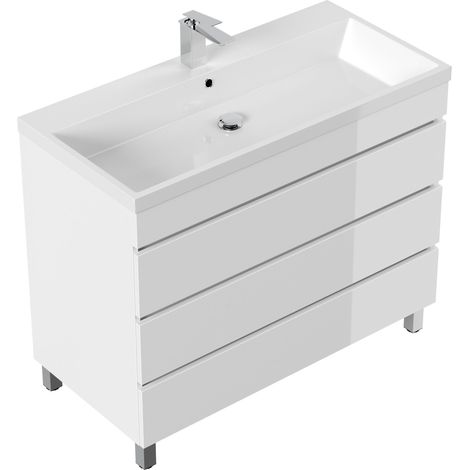 Stand Badmöbel Via 100 SoftClose weiss hochglanz mit drei grifflosen Schubladen (1/5)