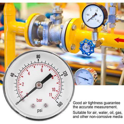 Manomètre cadran 50 mm raccord arrière 1/4 BSPT pour air eau huile gaz (0-160 PSI 0-11 Bar) (1/5)