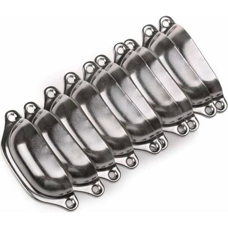 Poignée de porte vintage - MICH - Lot de 10 - 98 mm - Argent - Forme coquillage - Installation facile (1/4)