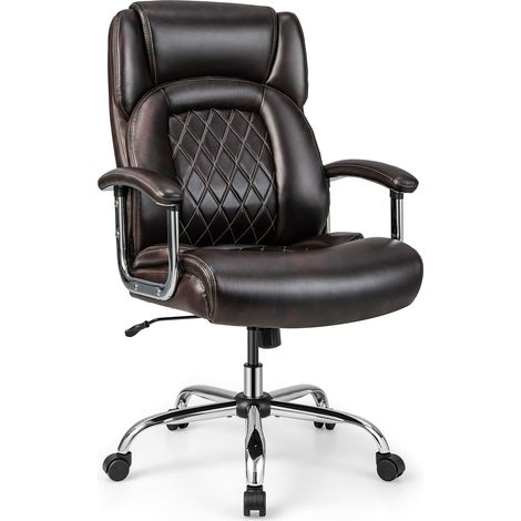 COSTWAY 227kg Leather Office Chair Adjustable Big & Tall Executive Chair-Coffee (1/5)