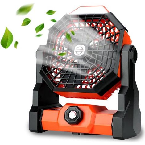 Ventilatore portatile ricaricabile da campeggio con lanterna a LED,rotazione a 270°,8 velocità,USB-C,batteria ricaricabile per campeggio e viaggi (1/4)