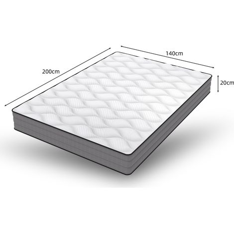 Materasso 140x200x20 cm bianco e grigio in schiuma e molle insacchettate con 7 zone e sostegno H3 (1/5)