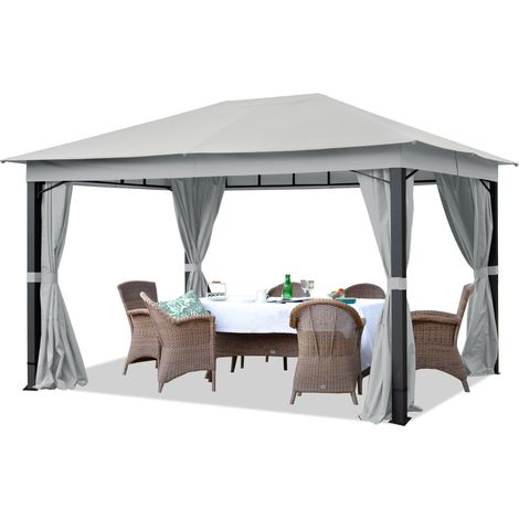TOOLPORT Garden pavilion 3x4 m ALU PREMIUM approx. 220g/m² waterproof roof tarpaulin pavilion 4 sided garden tent grey