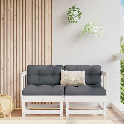 Canapés d'angle de jardin 2 pcs en bois de pin massif blanc avec coussins anthracite, 25kg - PANGIVO (1/5)