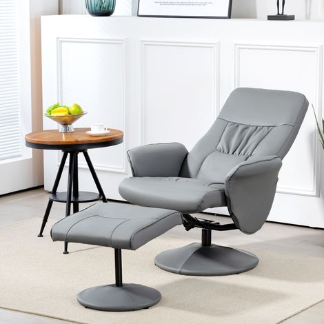 Ensemble fauteuil 2 pièces, fauteuil avec repose-pieds, fauteuil inclinable avec repose-pieds, réglable en hauteur, dossier inclinable, gris clair (1/5)