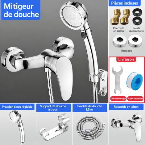 Mitigeur Douche Laiton Robinet en laiton sortie vers le bas, ensemble 3 jets avec arrêt d'eau 500 g – Livraison gratuite