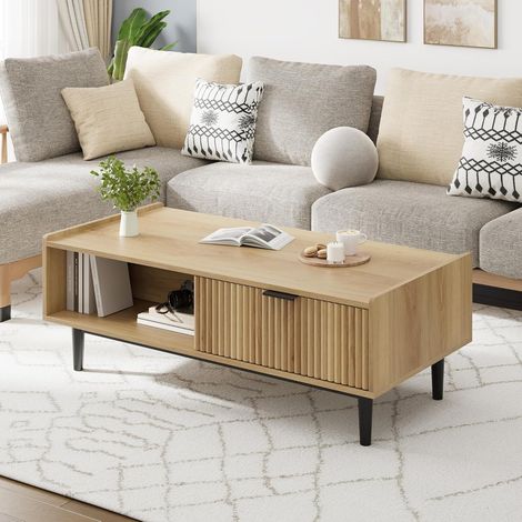 Table Basse en Bois avec Tiroir et Case de Rangement - Conçu pour Salon Ou Salle À Manger - Design Moderne -108x55x40cm (1/5)