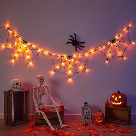 (180 cm) Riesiges Halloween-Spinnennetz mit LEDs, Halloween-Dekoration mit 30 cm großer Spinne, für drinnen und draußen, Garten, Terrasse oder Hof (1/5)