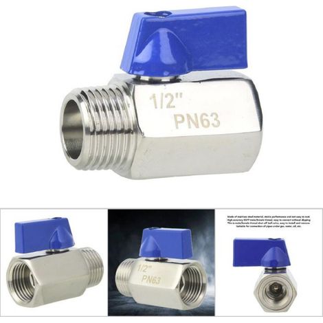 Tbest Raccord de tuyau d'eau Robinet à tournant sphérique d'arrêt à quincaillerie accessoire [Filetage interne et externe M/F] 1/2 (1/4)