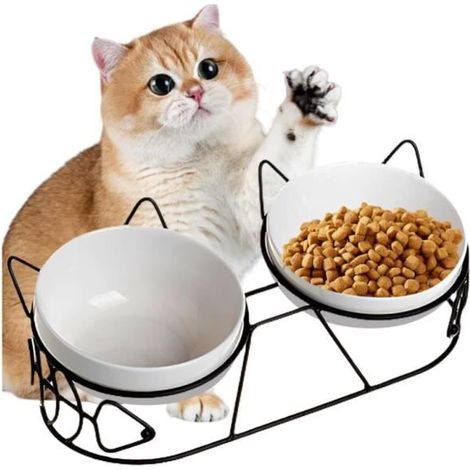 Gamelle surélevée pour chat - Céramique - Inclinaison 15° - Facile à nettoyer - Design moderne (1/4)