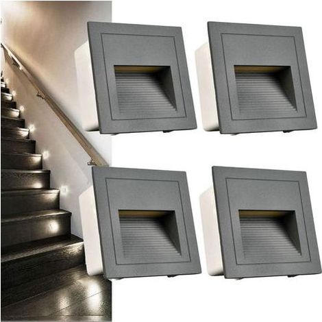 TAISHENGDA – Set mit 4 quadratischen LED-Wandeinbauleuchten, kaltweiß, IP65, Treppenbeleuchtung, Stufenbeleuchtung, Aluminium, dekorative Beleuchtung, graues Gehäuse (1/5)