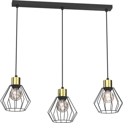 Suspension industrielle 3 abat-jours Parkla noire et dorée en fil métallique E27 Luminex (1/4)