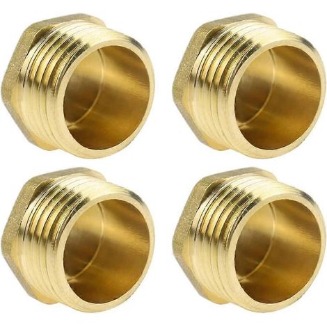 Satz mit 4 sechseckigen Messing-Rohrstopfen, 1/2"-Außengewinde, Messingkappe