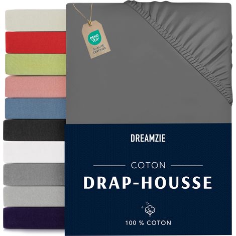 Drap Housse 70x190/200 100% Jersey Coton Anthracite Linge de Lit (1/5)