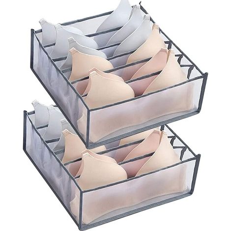 Schrank-Organizer – 2er-Pack – 6 Boxen – Grau – Schranksystem – Kleider-Organizer – Netz – Ablage für Unterwäsche, BHs, Socken MUMU