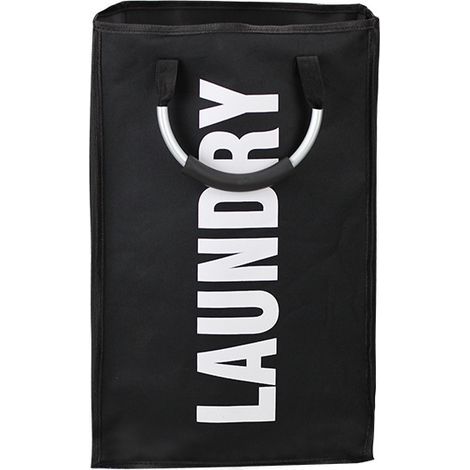 Foldable and Removable Laundry Bag - Black, 33 x 23 x 53 cm, with Handle, 600D Waterproof Laundry Basket, 20-35 Liters, Clothes Storage Bag for Indoor Hotel Dormitory