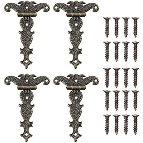 4 Pièces Charnière Rétro, Charnières Décoratives en Bronze Rétro Avec Vis de Montage, Convient à la Réparation de Décoration de Boîte à Outils de Meuble d'Armoire (4,45 2,72 Pouces) (1/5)