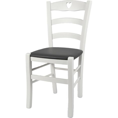 Tommychairs - Sedia modello Cuore per cucina bar e sala da pranzo, robusta struttura in Legno di faggio laccato bianco e seduta rivestita in pelle artificiale colore grigio scuro