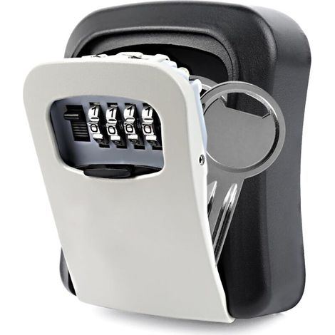 Cassetta portachiavi sicura, impermeabile, da parete, con codice a 4 cifre, resistente alle intemperie, per casa, scuola, garage, fabbrica, uffici, grigia (1/4)