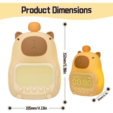 Sveglia Capibara con luce notturna per bambini, simpatica sveglia Capibara con luce notturna, lampada ricaricabile in silicone, sveglie digitali per camerette di bambine e bambini (1/5)