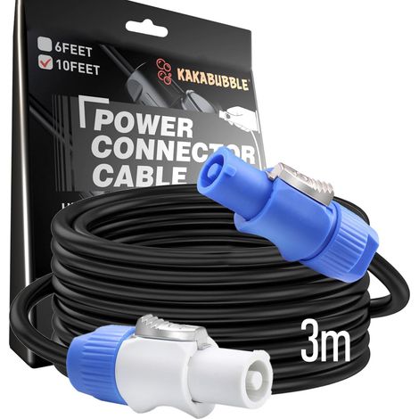 Câble d'alimentation PowerCon 14 AWG - Entrée AC vers sortie PowerCon 14 AWG - Câble d'extension 3 broches pour écrans LED, lumières à tête mobile, éclairage de scène, équipement audio vidéo (3 m) (1/5)