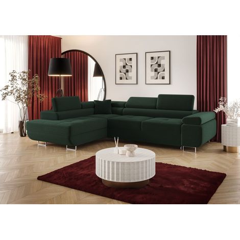 Ecksofa Schlafsofa Sofa MONARO Stoff Poso Grün Ottomane Links (1/3)